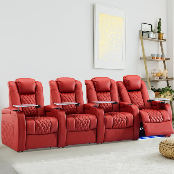 Latitude Run® Leather Power Reclining Home Theater Seat With Cup Holder